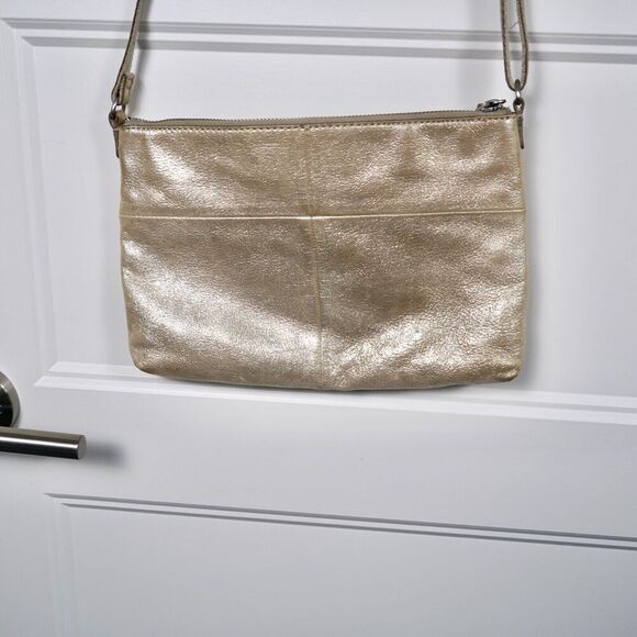 FOSSIL Issue No 1954 Goat Hide Leather Crossbody Zipper Bag Tan Shimmer - Picture 5 of 6